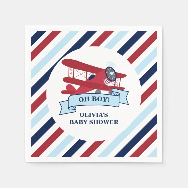 Röd flygplansbabyfest pappersservett (Framsidan)
