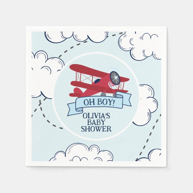 Röd flygplansbabyfest pappersservett (Framsidan)