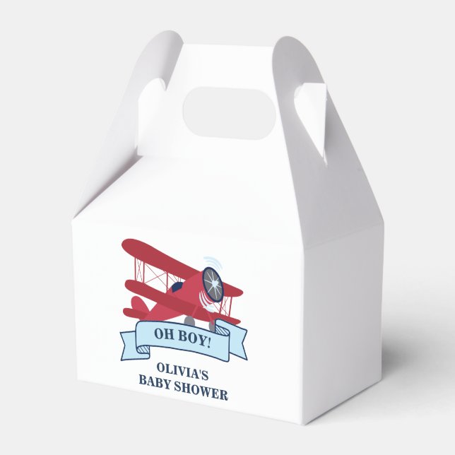 Röd flygplansbabyfest presentaskar (Framsidan Sidan)