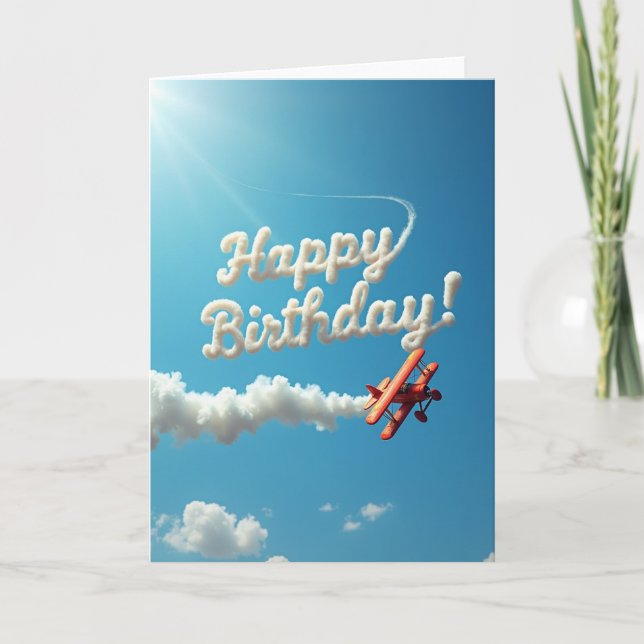 Röd flygplansfirande födelsedagsgratulationkort kort (Framsida)