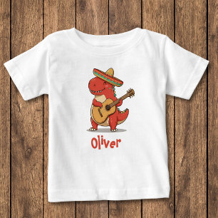 Röd födelsedagsdinosaur med sombrero och gitarr t shirt
