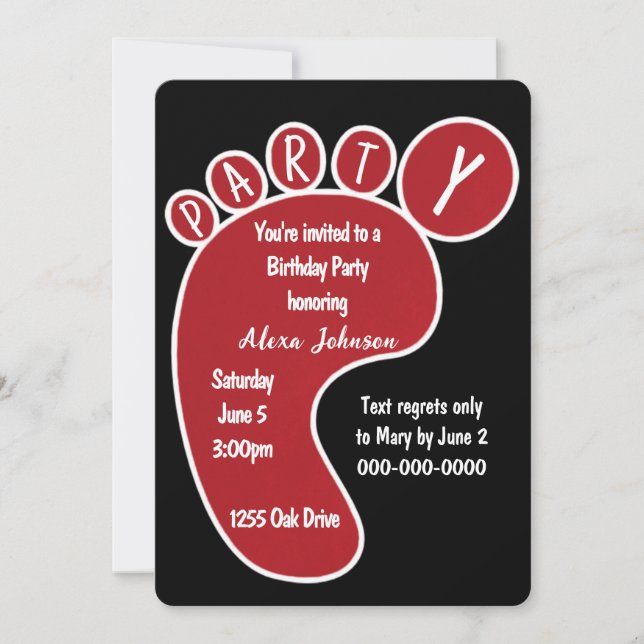 Röd Födelsedagsfest för svart Inbjudningar (Framsida)