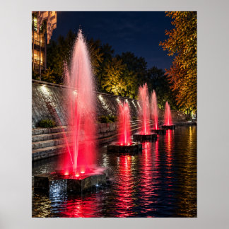 Röd Fontän Natt 16x20 Oinramat Konsttryck Poster
