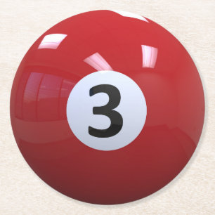 Röd för Billiardbassäng för nr. 3 boll Underlägg Papper Rund