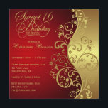 Röd & för guld 16th födelsedagsfest inbjudan<br><div class="desc">Dina ska gäster älskar denna personifierade, guld-, och den röda sweet sixteenfödelsedagsfest inbjudan med elegant röd och guldfinare virvlar runt. Denna är en perfekt milstolpeinbjudan. Enkelt yet festligt, eleganten, chic, klassiker, är den flott 16th födelsedagsfest inbjudan är ett passande långt som firar din sextonde födelsedag för hedersgästen med stil som...</div>