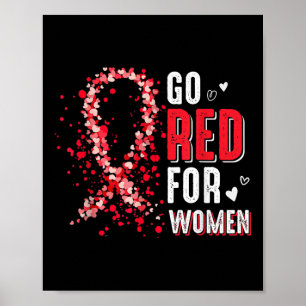 Röd för kvinnor Ribbon Heart Disease Awareness Mo Poster