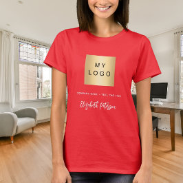 Röd företagslogotyp namn underskrift t shirt