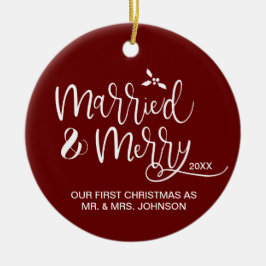 Röd första jul Gift och Merry Photo Julgransprydnad Keramik