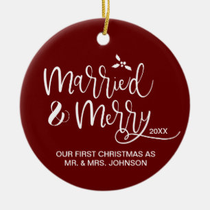 Röd första jul Gift och Merry Photo Julgransprydnad Keramik