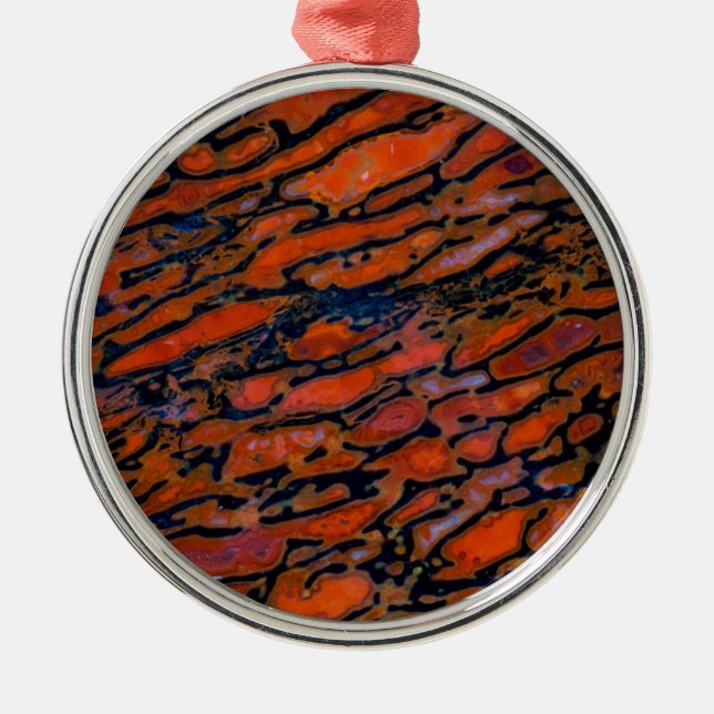 Röd förstenad dinosaurieben julgransprydnad metall (Framsidan)