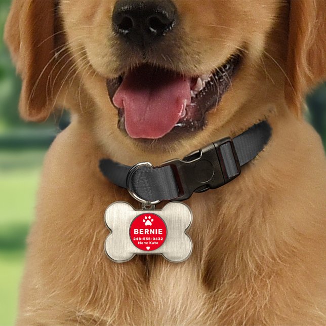 Röd fotavtryck Hundben Monogram ID-bricka Husdjur (Skapare uppladdad)