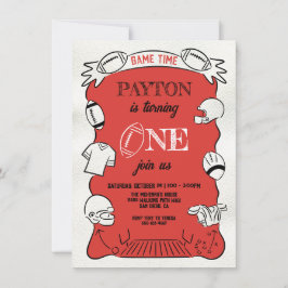 Röd fotboll 1:a födelsedag i Hand plockade 1 Inbjudningar