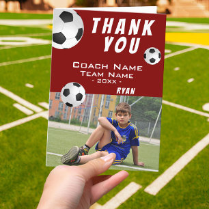 Röd fotboll - tack för att du är Coach Photo Kort