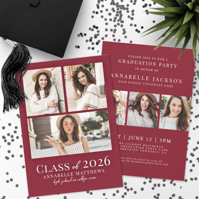 Röd Foto Examen Fest Inbjudan (Red Photo Graduation Party Invitation )