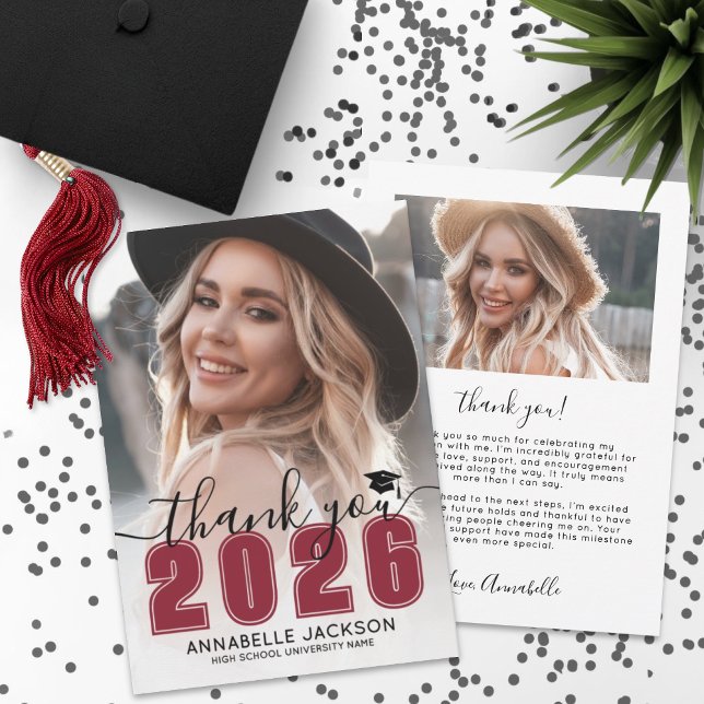 Röd Foto Examen Tack Kort (Red Photo Graduation Thank You Card )