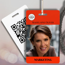 Röd Foto QR-kod och logotyp Anställds namn 
