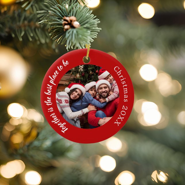 Röd fotofamilj tillsammans - prisa jul julgransprydnad keramik (Skapare uppladdad)