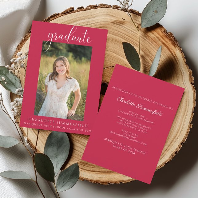 Röd fotofil för handskrivet skript, Studentfest Inbjudningar (Skapare uppladdad)