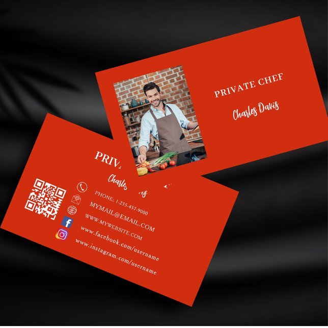 Röd fotokod för privat kock catering QR-kod Visitkort (Skapare uppladdad)