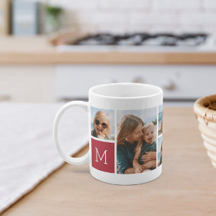 Röd Fotokollage för monogram rutnät Kaffemugg