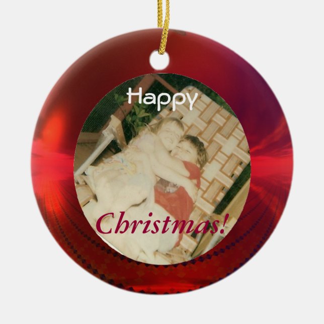 Röd fotoprydnad julgransprydnad keramik (Framsidan)