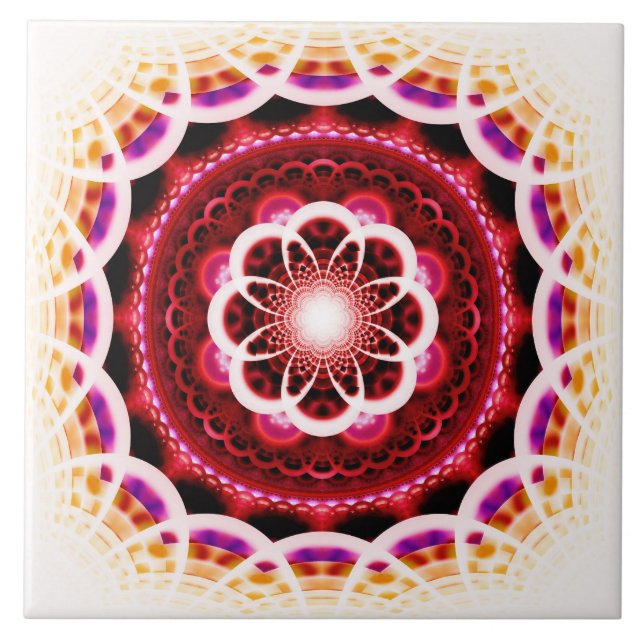 Röd fractal mosaic mönster kakelplatta (Framsidan)