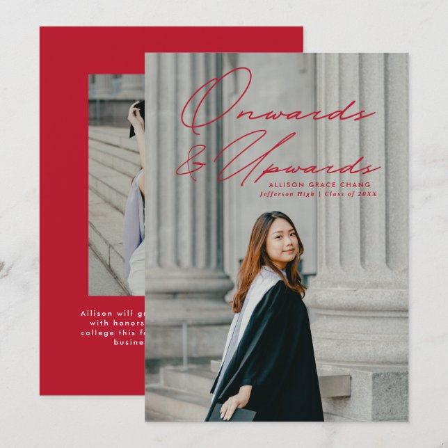 Röd framåt och uppåt 2 foton Studenten Meddelande (Fram/baksida)