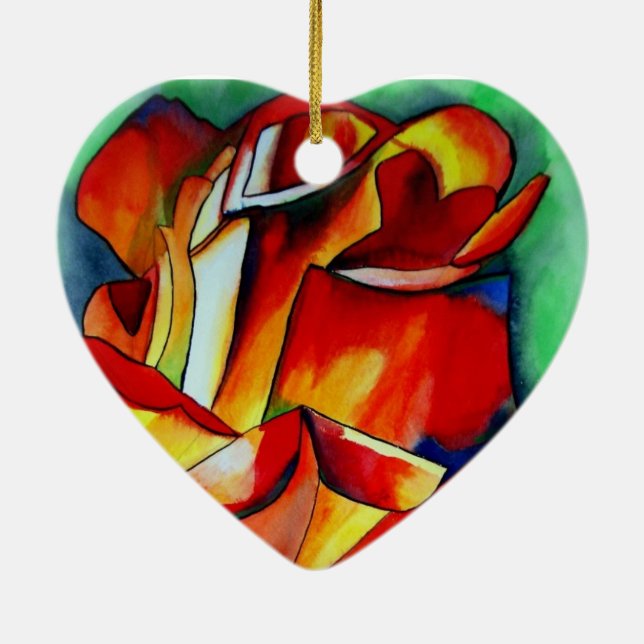 Röd France Libre ros vattenfärgskonst Julgransprydnad Keramik (Baksidan)