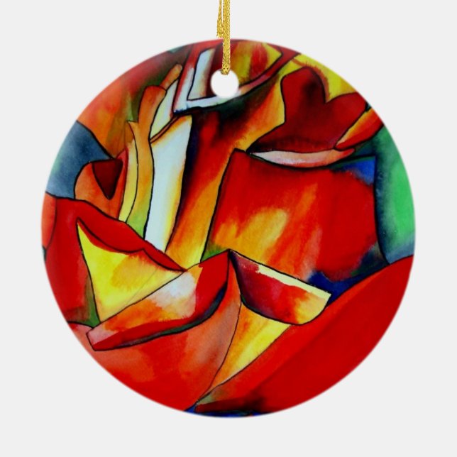 Röd France Libre ros vattenfärgskonst Julgransprydnad Keramik (Baksidan)
