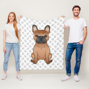 Röd fransk bulldog / Frenchie Cartoon Dog & Tassar Fleecefilt