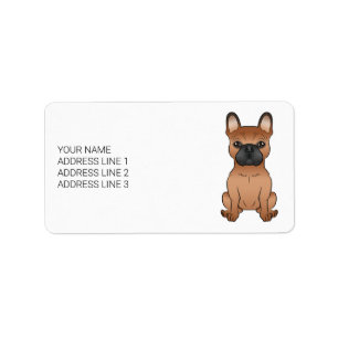 Röd fransk bulldog / Frenchie seriehund & text Adressetikett