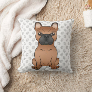 Röd fransk bulldog / Frenchie tecknad hund & tassa Kudde