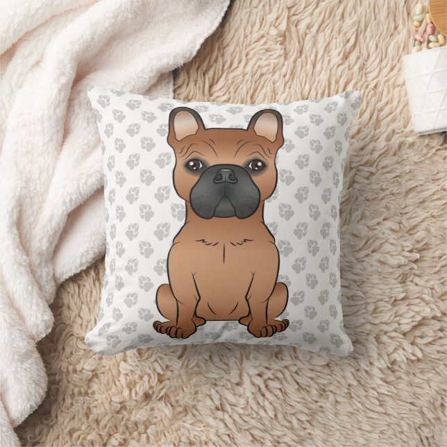 Röd fransk bulldog / Frenchie tecknad hund & tassa Kudde (Filt)