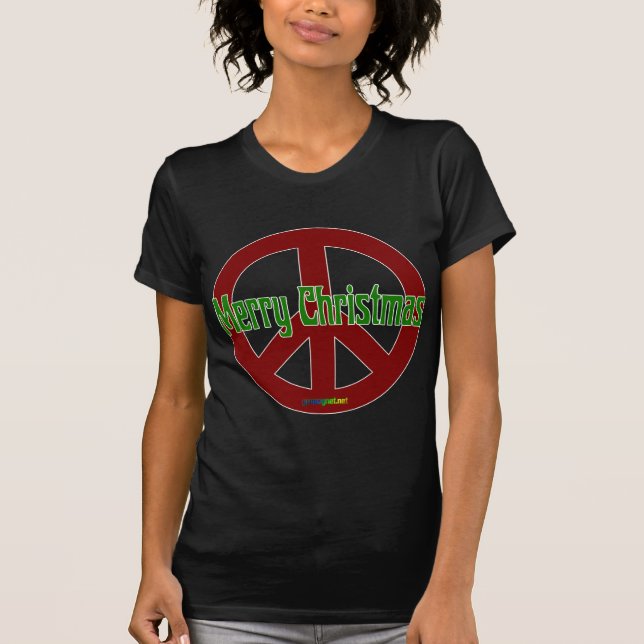 Röd fredstecken med god jul t-shirt (Framsida)