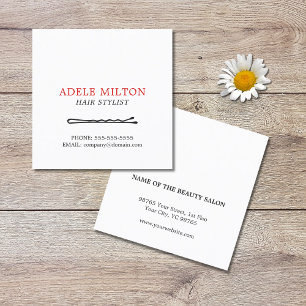 Röd frisör för Minimalist elegantsvartvit Fyrkantigt Visitkort