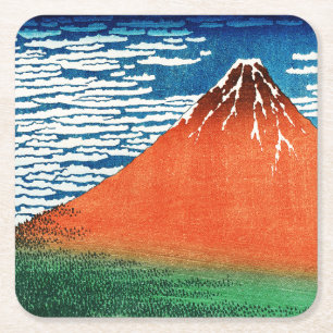 Röd Fuji teckning Kanagawa Hokusai Underlägg Papper Kvadrat