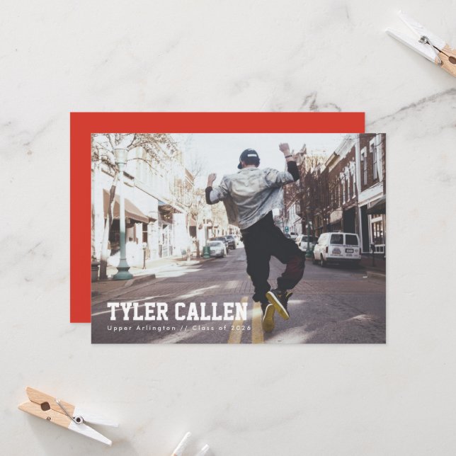 Röd Full Foto Examenstitelselöfte Inbjudningar (Fram/Back In Situ)