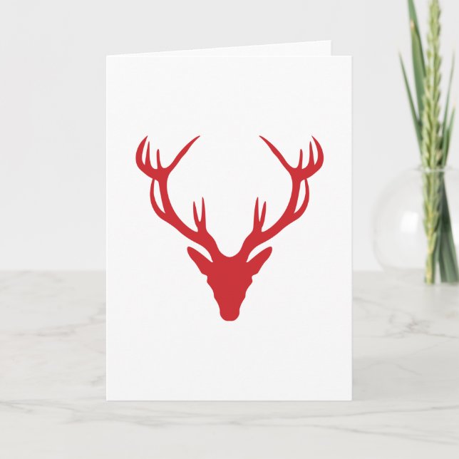 Röd fullvuxen hankronhjorthuvudjul eller svensexa helgkort (Framsida)