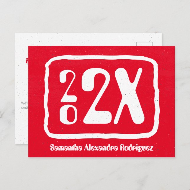 Röd Funky, klass År, vykort för Studenten (Fram/baksida)