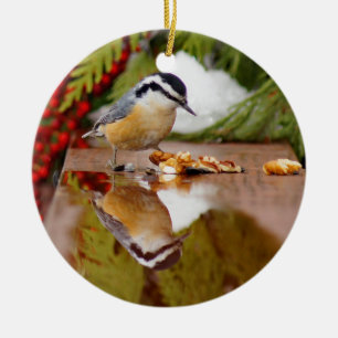 Röd-gådd mot Nuthatch Julgransprydnad Keramik