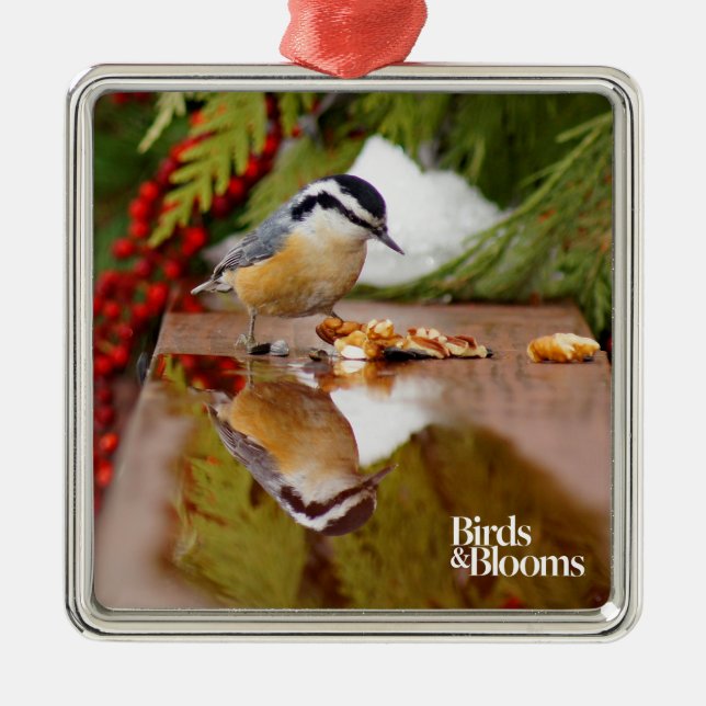 Röd-gådd mot Nuthatch Julgransprydnad Metall (Framsidan)