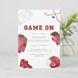 Röd Game On Hockey Födelsedagsfest Barn Sportspel Inbjudningar