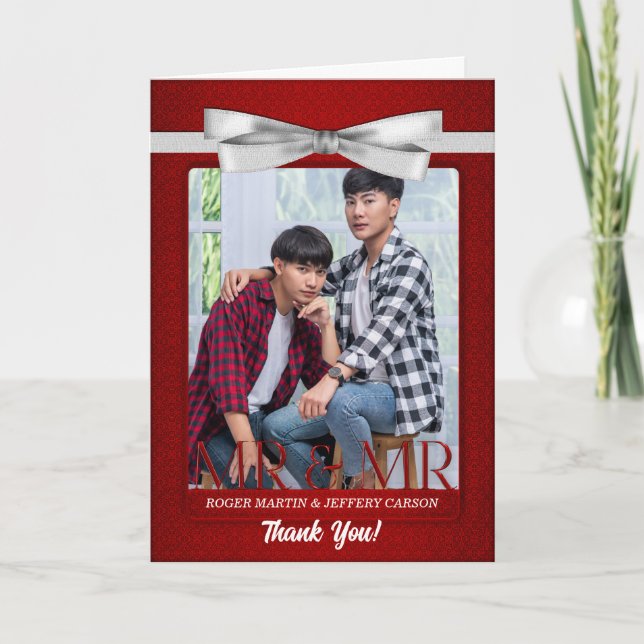 Röd gay från två brudgummar tomt bröllop tack kort (Framsida)
