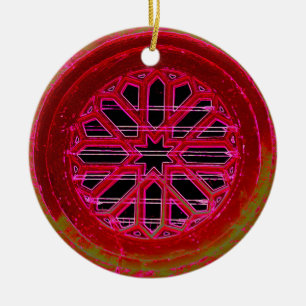 röd geometrisk mandala-ornament julgransprydnad keramik