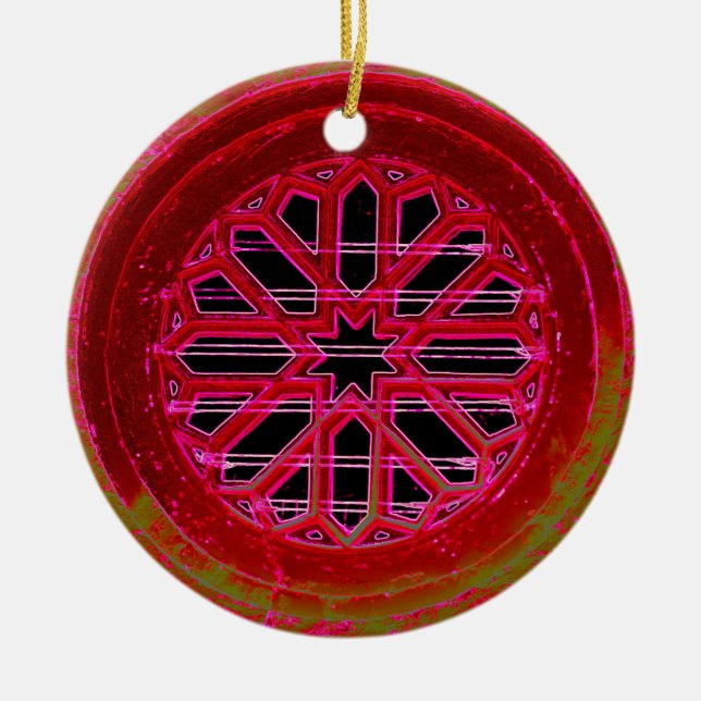 röd geometrisk mandala-ornament julgransprydnad keramik (Framsidan)