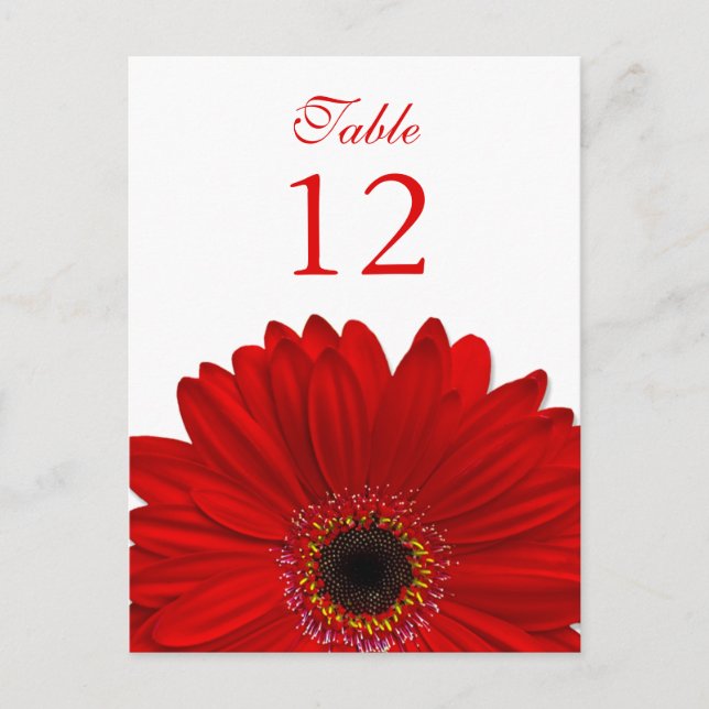 Röd Gerbera Daisy Bordsnummer Card - platta (Framsida)