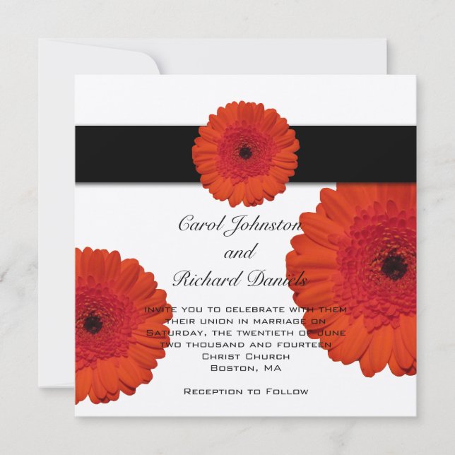 Röd Gerbera Daisy Bröllopsinbjudan Inbjudningar (Framsida)
