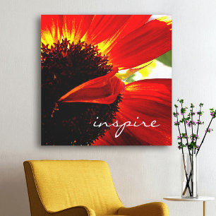 Röd Gerbera Daisy Fotografering Inspire Script Fet Canvastryck