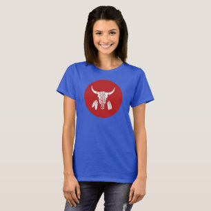 Röd Ghost Dance Buffalo cirkel kvinnor blå t-shirt