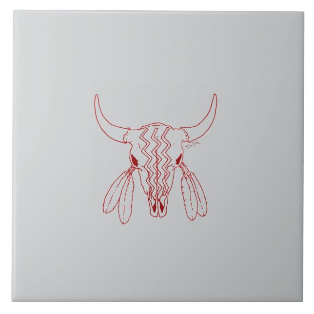 Röd Ghost Dance Buffalo grå stor kakel (Framsidan)